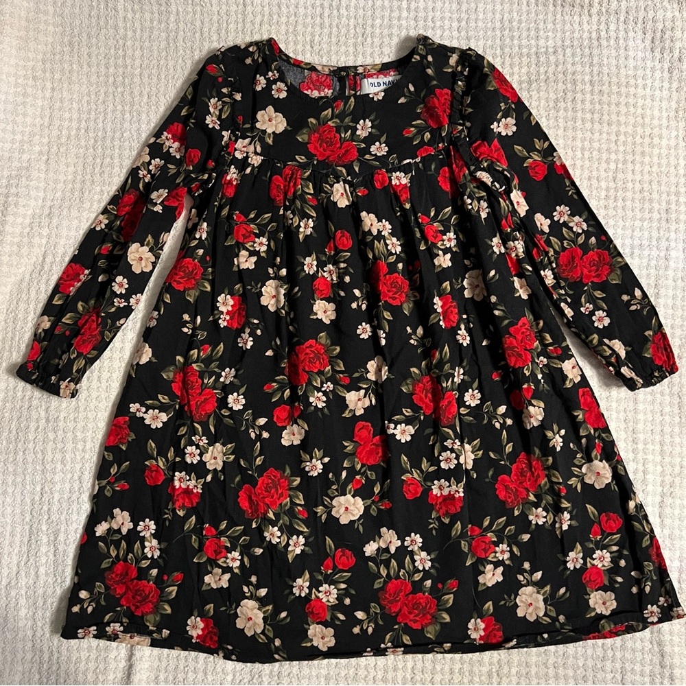 Old Navy Girls Black and Red Floral Dress - Size 5T